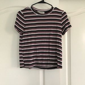 Maroon, black, and white t-shirt